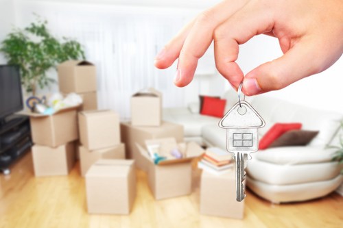 Packed office files and electronics prepared for relocation in North West London